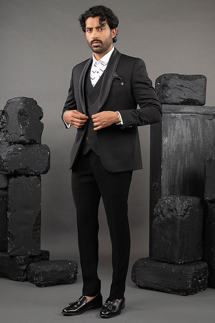Blue Japanese Fabric Embellished Tuxedo Set – Image 3