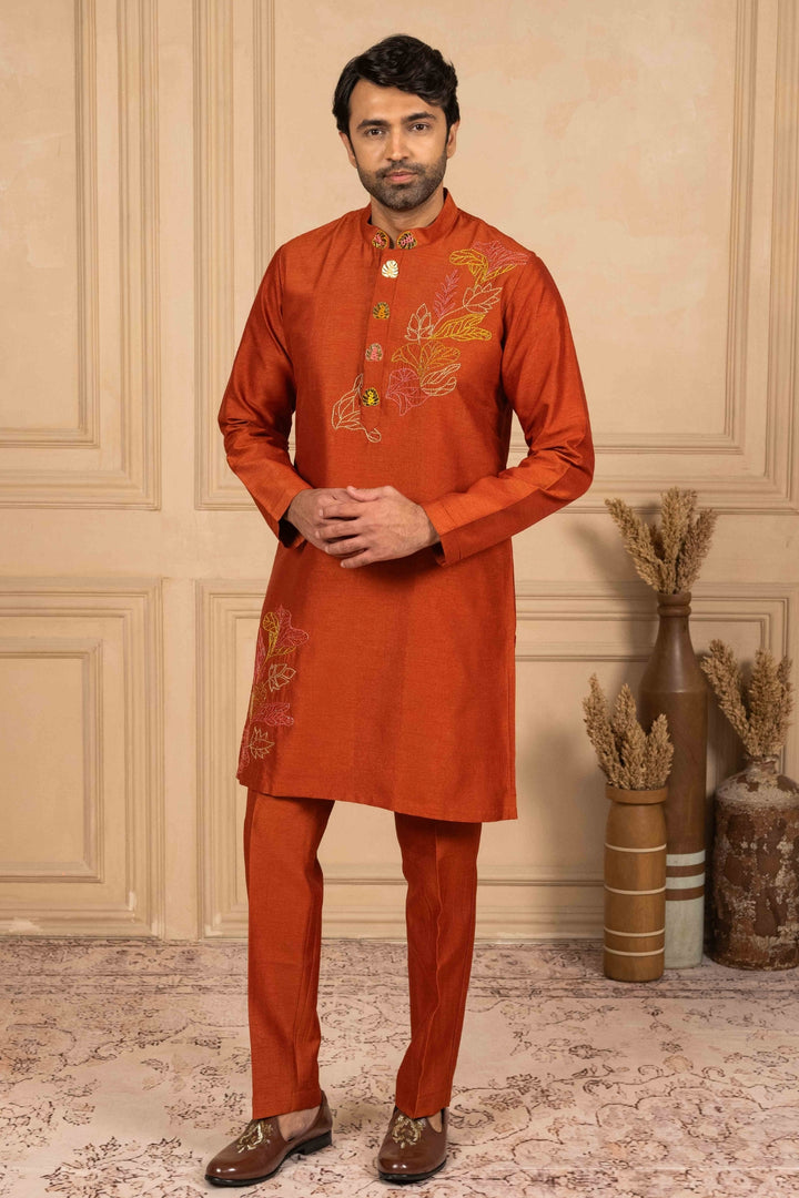 Burnt Orange Kurta with Reshamkari Work