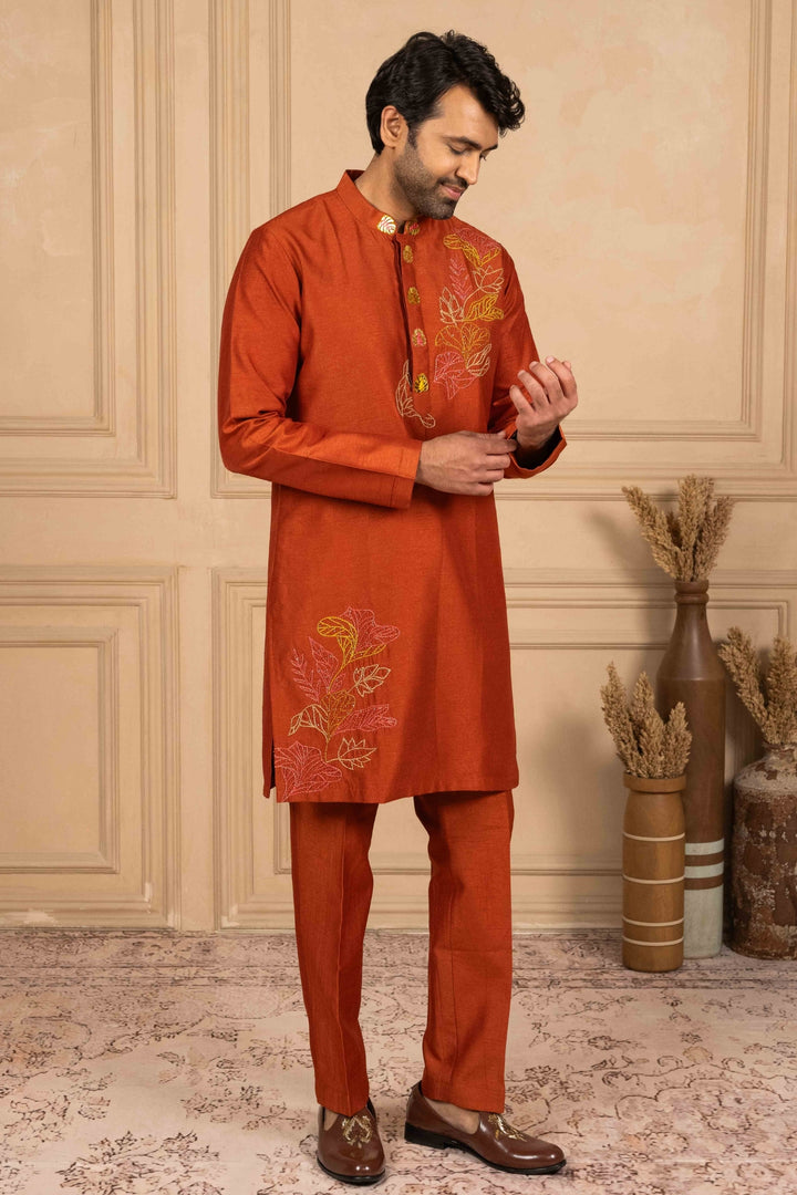 Burnt Orange Kurta with Reshamkari Work