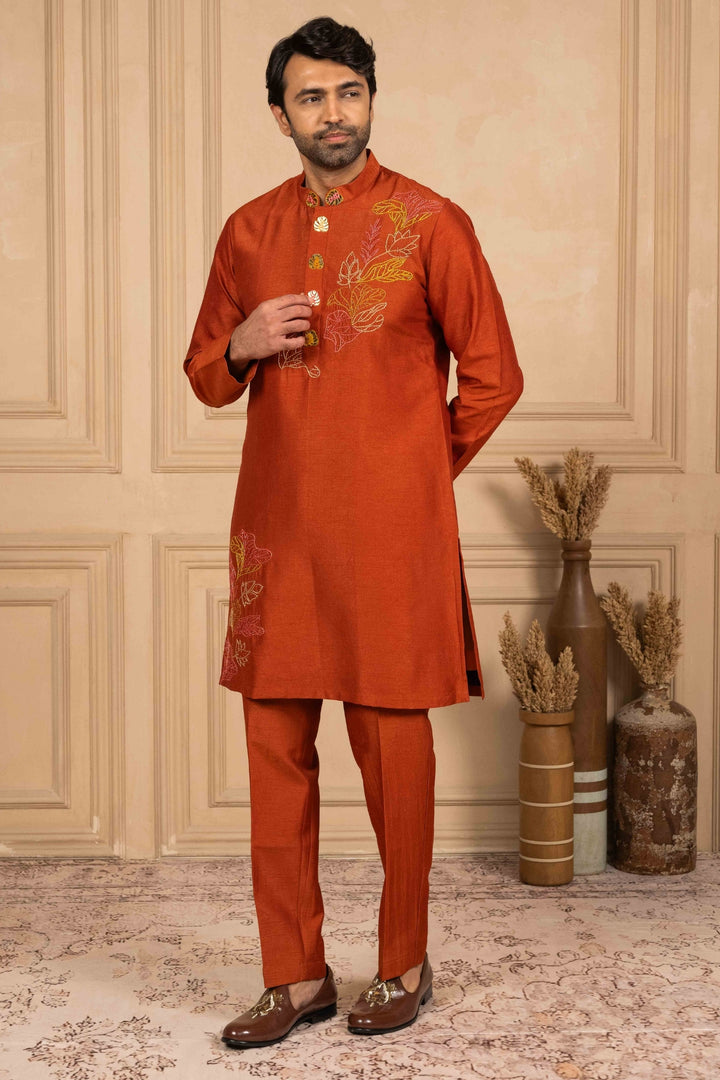 Burnt Orange Kurta with Reshamkari Work