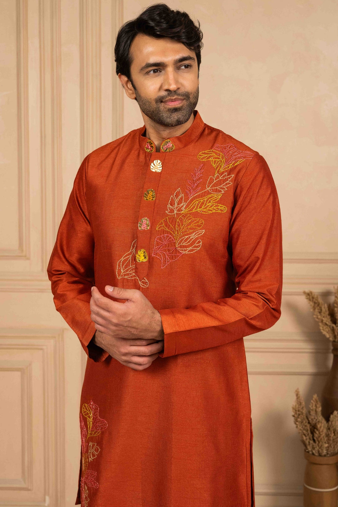 Burnt Orange Kurta with Reshamkari Work – Image 2