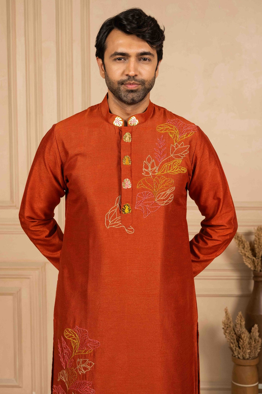Burnt Orange Kurta with Reshamkari Work – Image 8