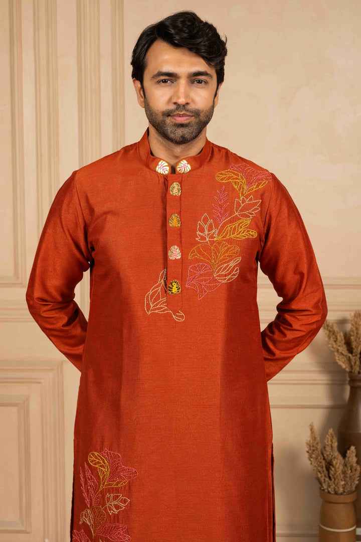 Burnt Orange Kurta with Reshamkari Work