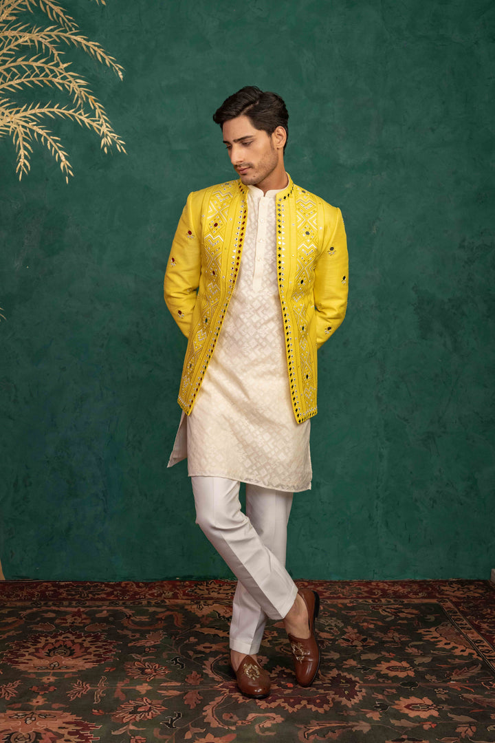 CANARY YELLOW MIRROR EMBROIDERED JODHPURI