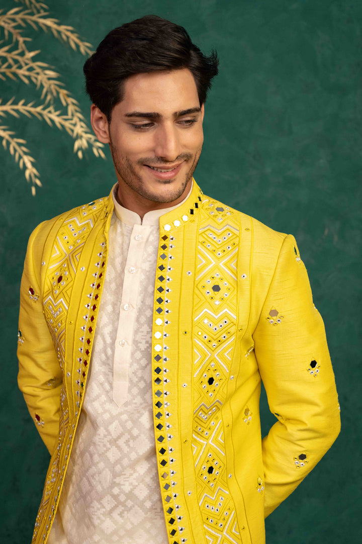 CANARY YELLOW MIRROR EMBROIDERED JODHPURI