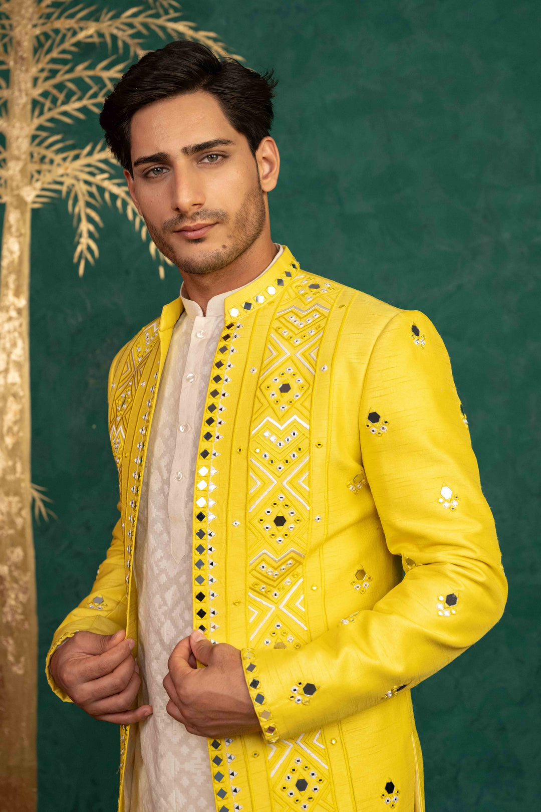 CANARY YELLOW MIRROR EMBROIDERED JODHPURI – Image 6