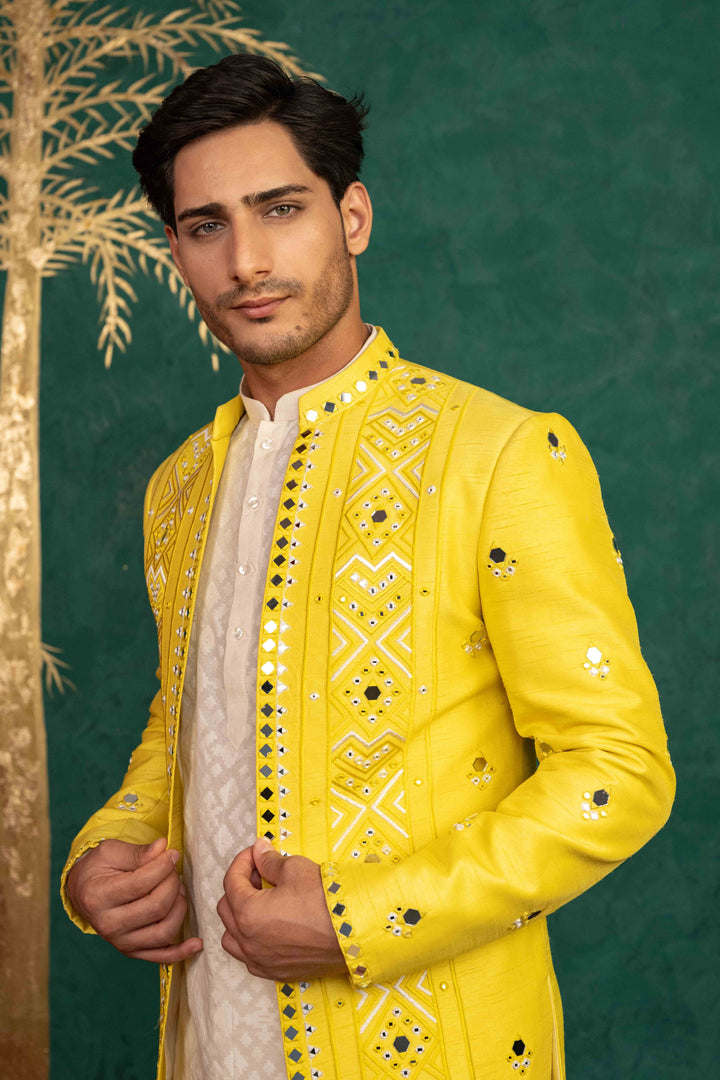 CANARY YELLOW MIRROR EMBROIDERED JODHPURI