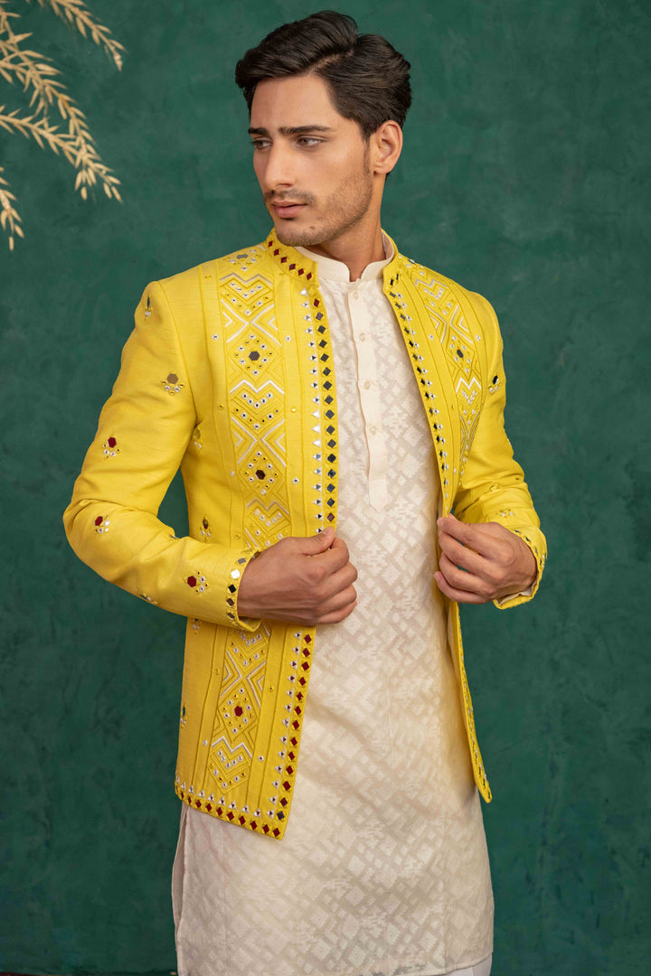 CANARY YELLOW MIRROR EMBROIDERED JODHPURI