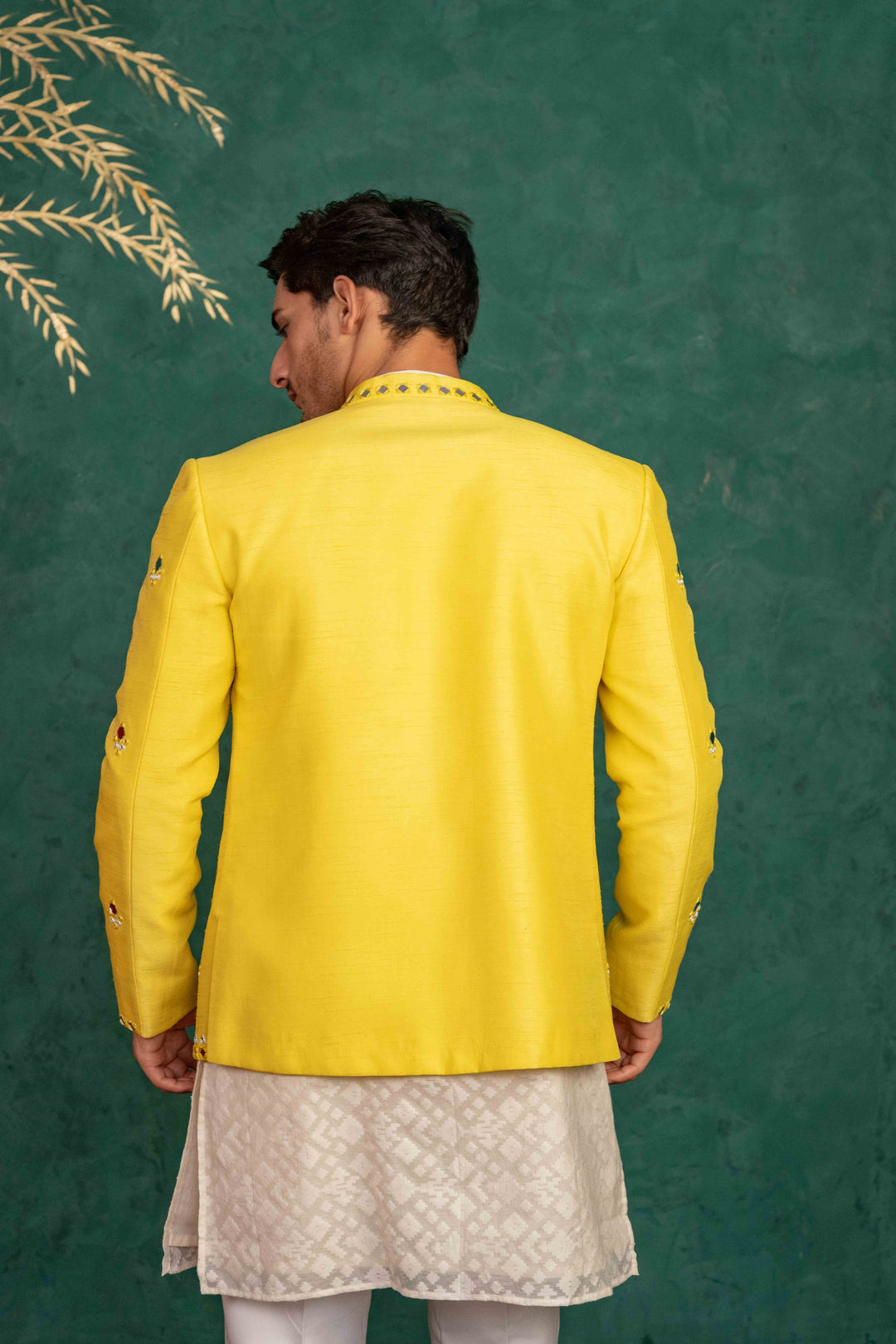 CANARY YELLOW MIRROR EMBROIDERED JODHPURI – Image 5
