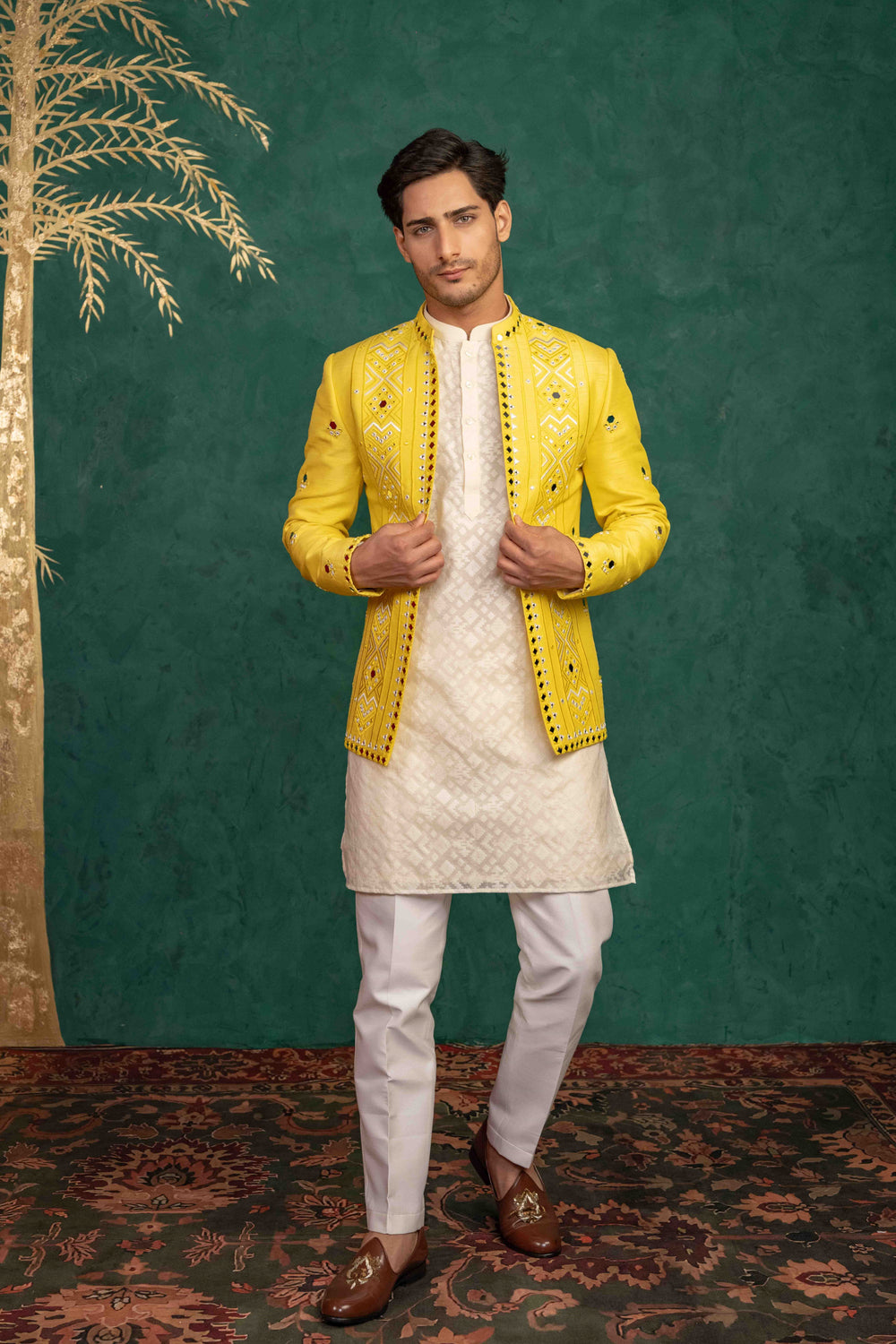 CANARY YELLOW MIRROR EMBROIDERED JODHPURI