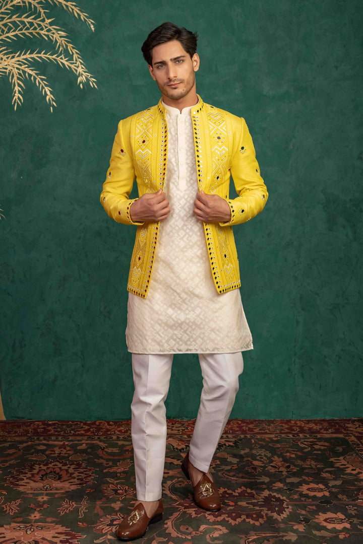 Canary Yellow Jodhpuri with Mirror Work