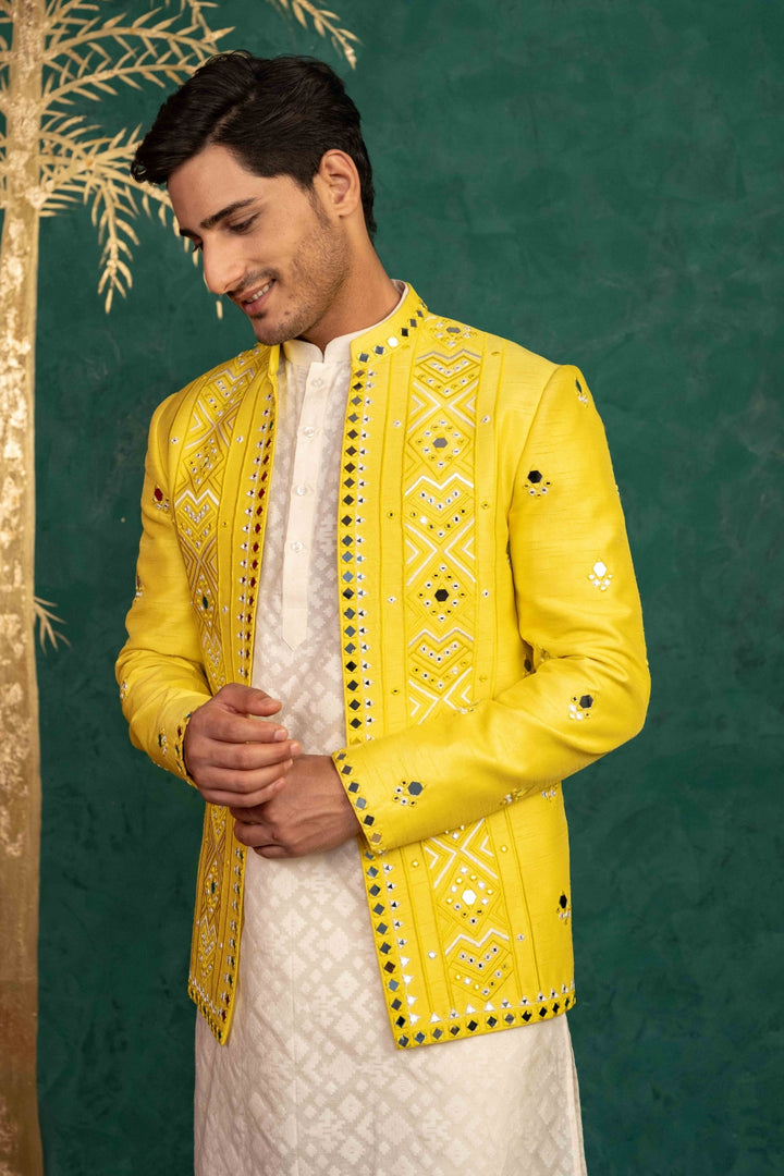 Canary Yellow Jodhpuri with Mirror Work
