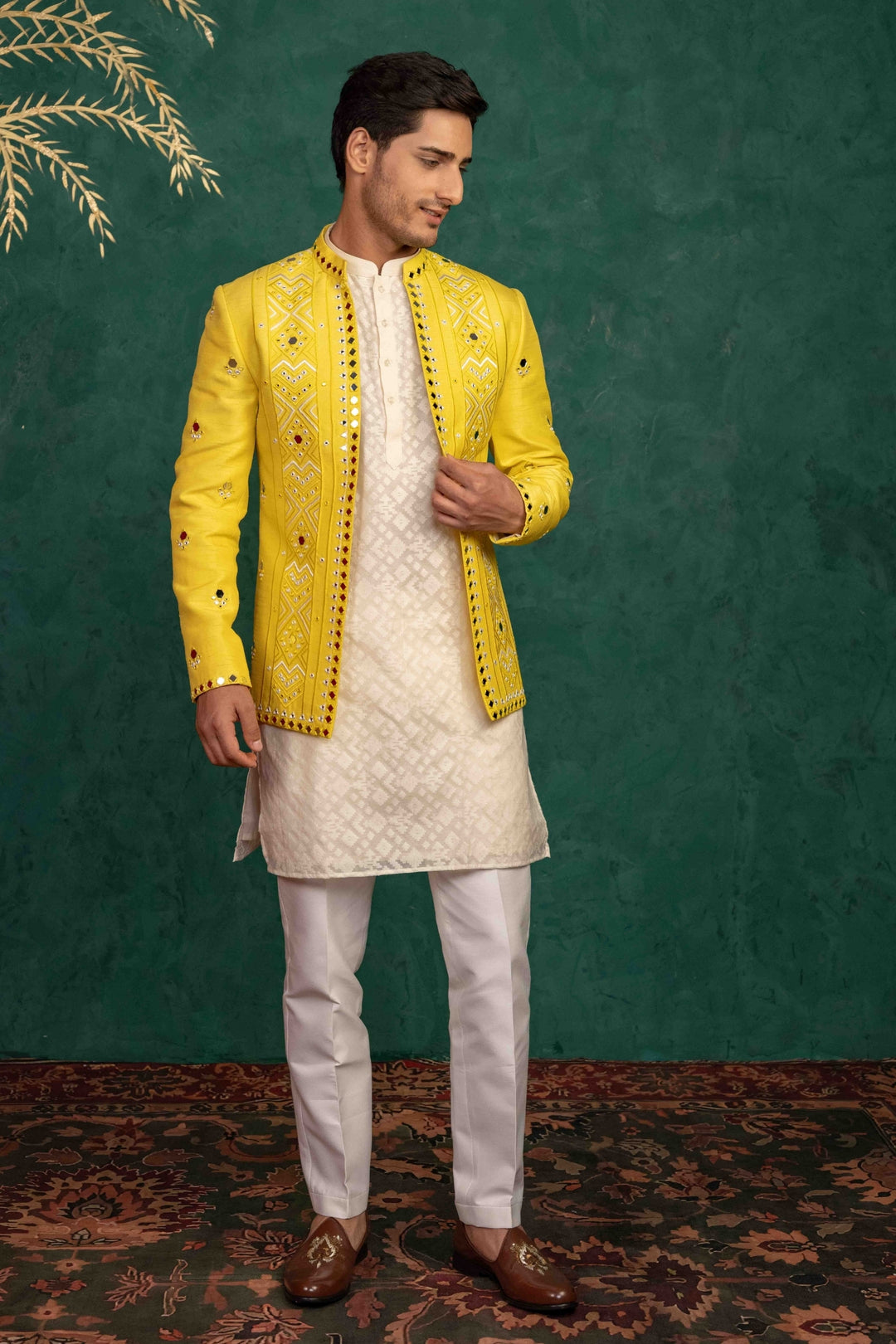 Canary Yellow Jodhpuri with Mirror Work – Image 4