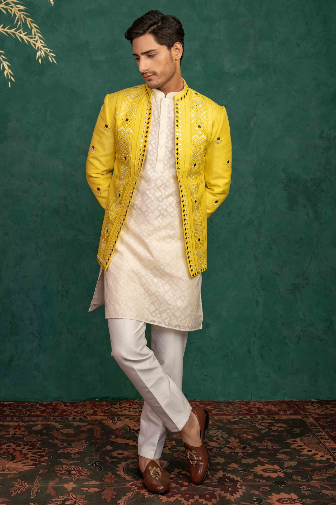 Canary Yellow Jodhpuri with Mirror Work – Image 5