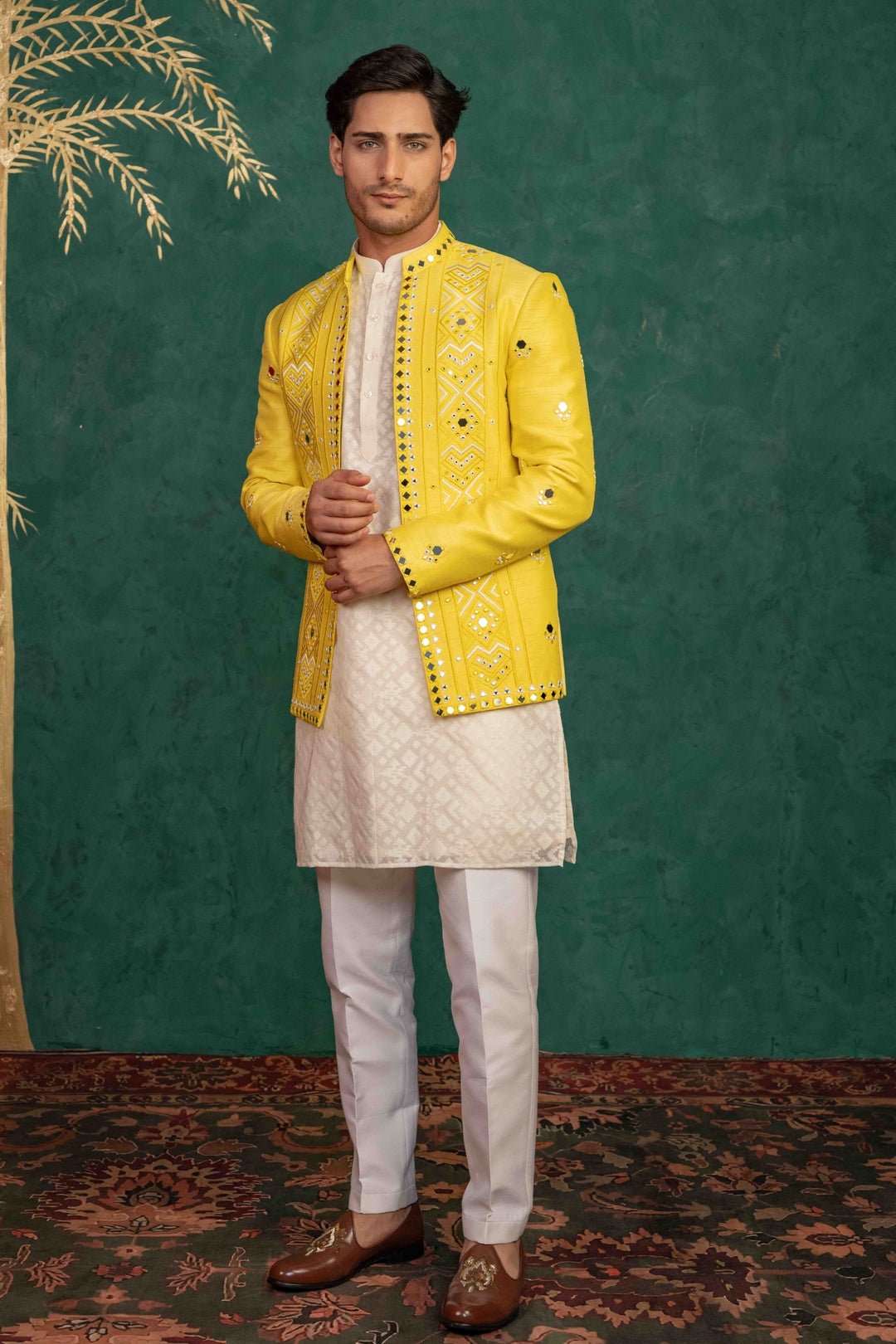 Canary Yellow Jodhpuri with Mirror Work – Image 6