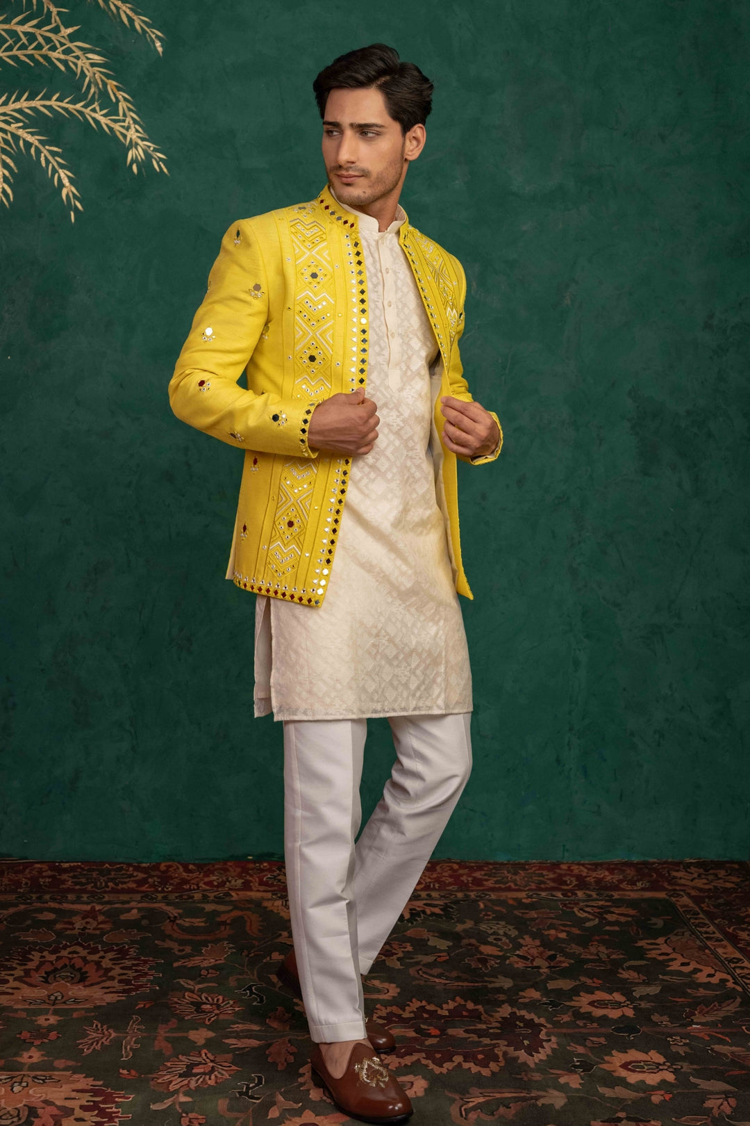 Canary Yellow Jodhpuri with Mirror Work – Image 7