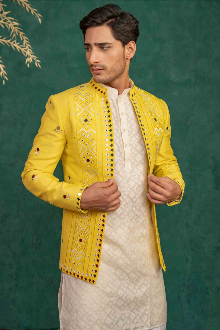 Canary Yellow Jodhpuri with Mirror Work