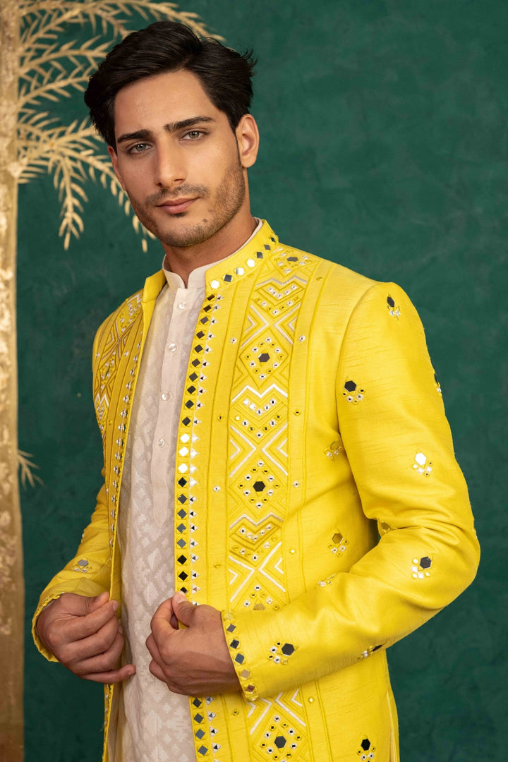 Canary Yellow Jodhpuri with Mirror Work