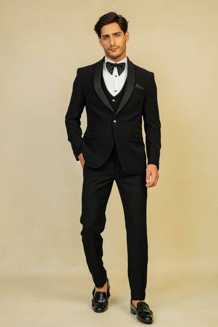 Classic Black Pleated Lapel Tuxedo