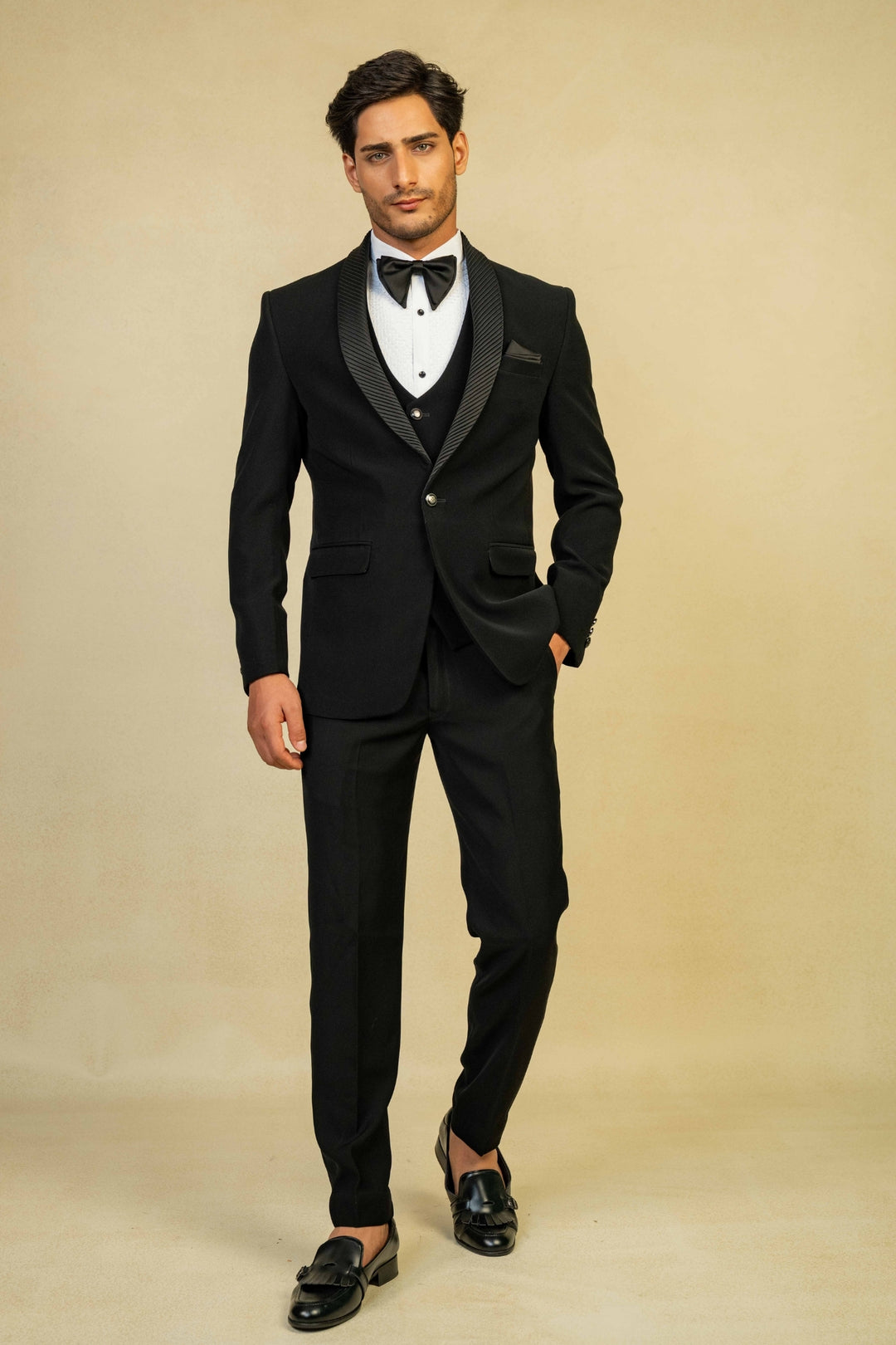 Classic Black Pleated Lapel Tuxedo – Image 6