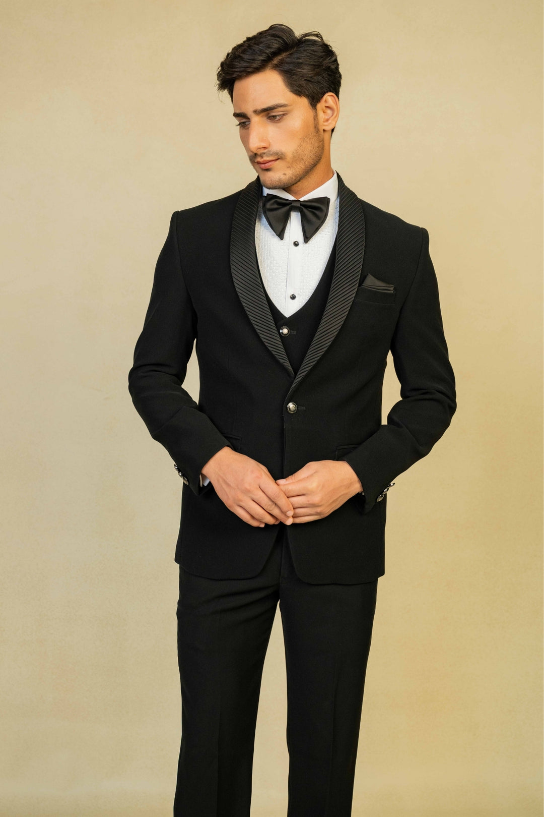 Classic Black Pleated Lapel Tuxedo – Image 3