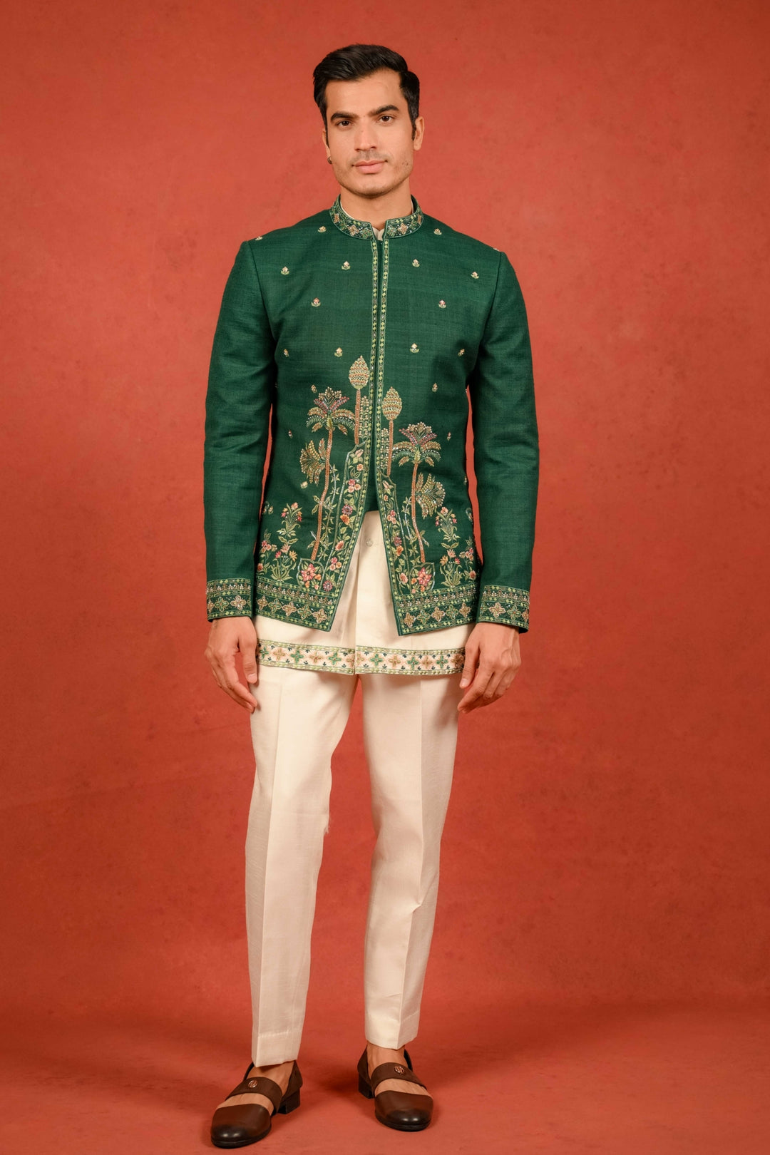 Classic Emerald Green Jodhpuri Ensemble – Image 1