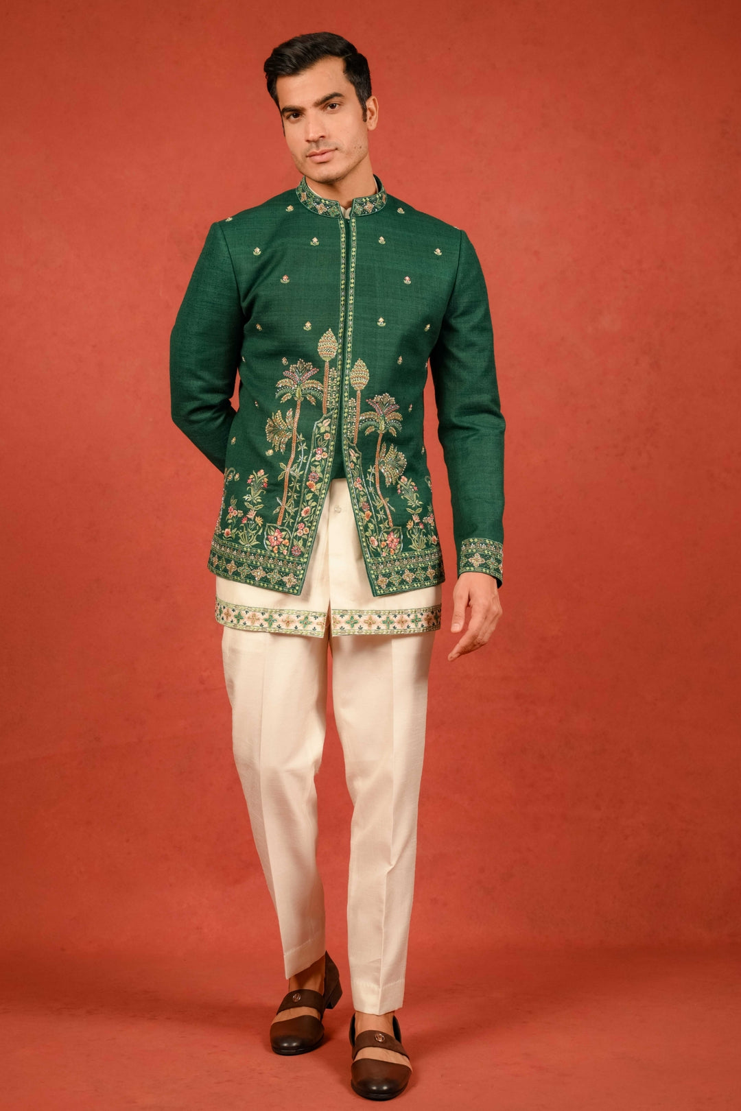Classic Emerald Green Jodhpuri Ensemble – Image 2