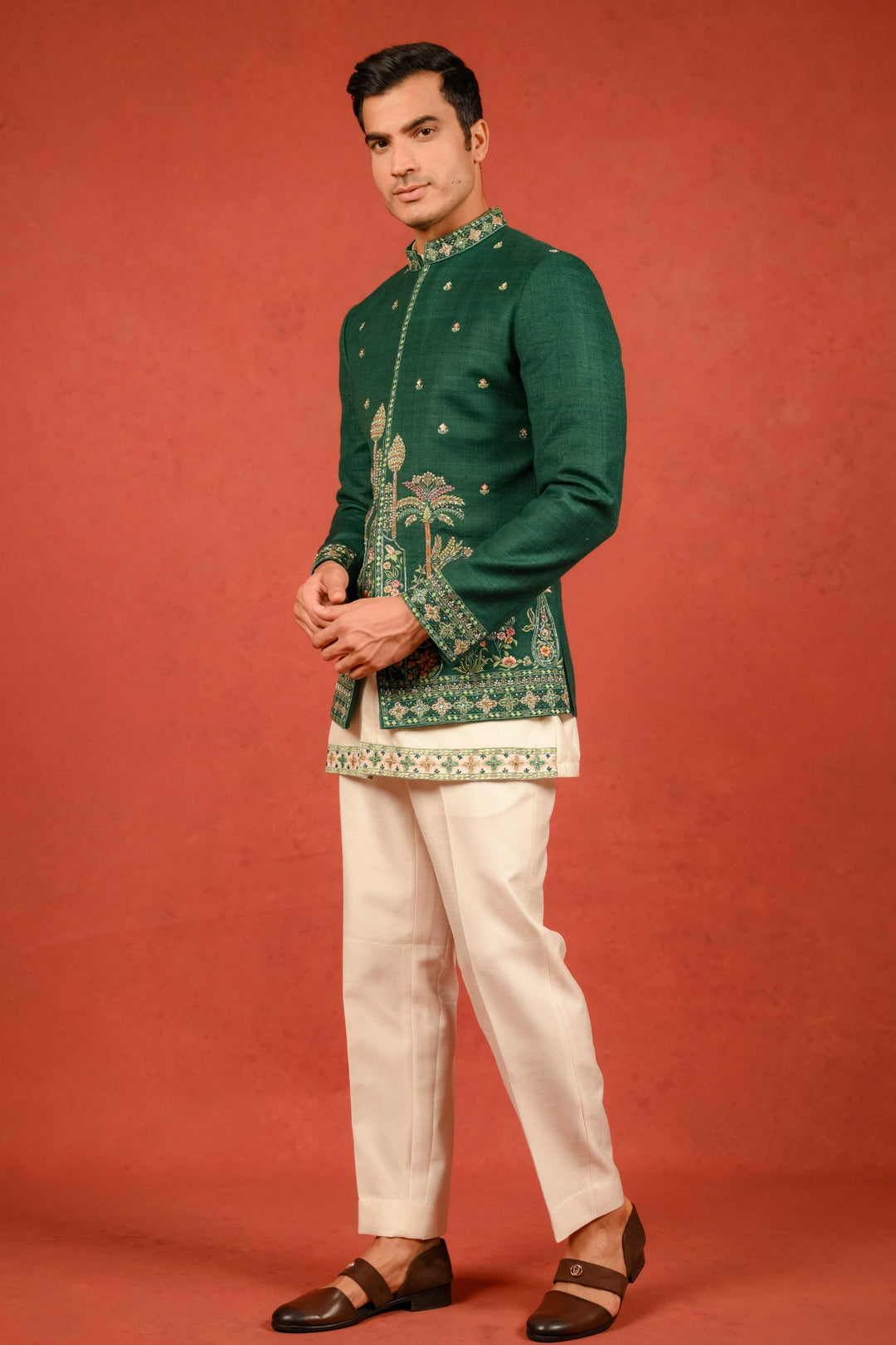 Classic Emerald Green Jodhpuri Ensemble – Image 3