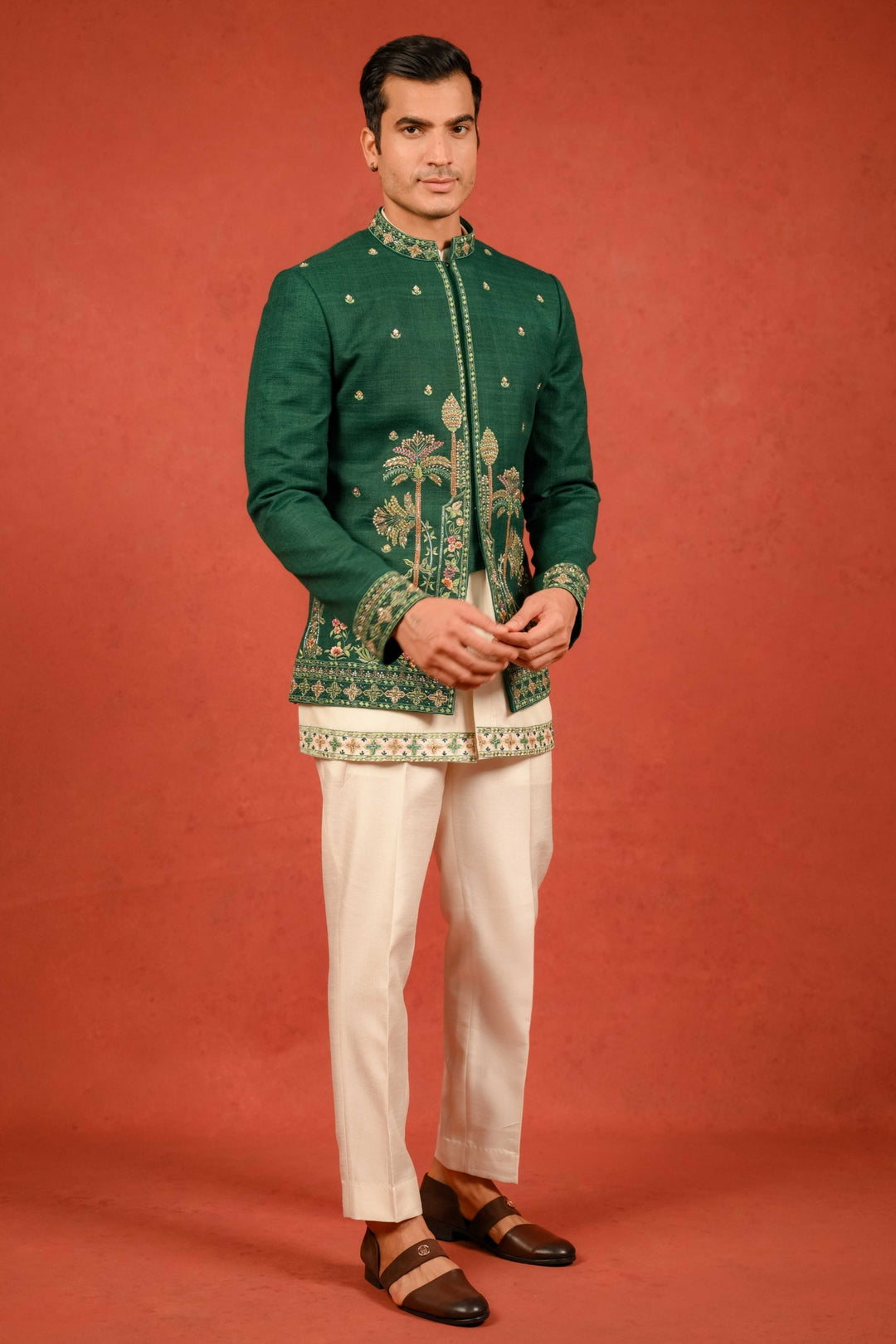 Classic Emerald Green Jodhpuri Ensemble – Image 4