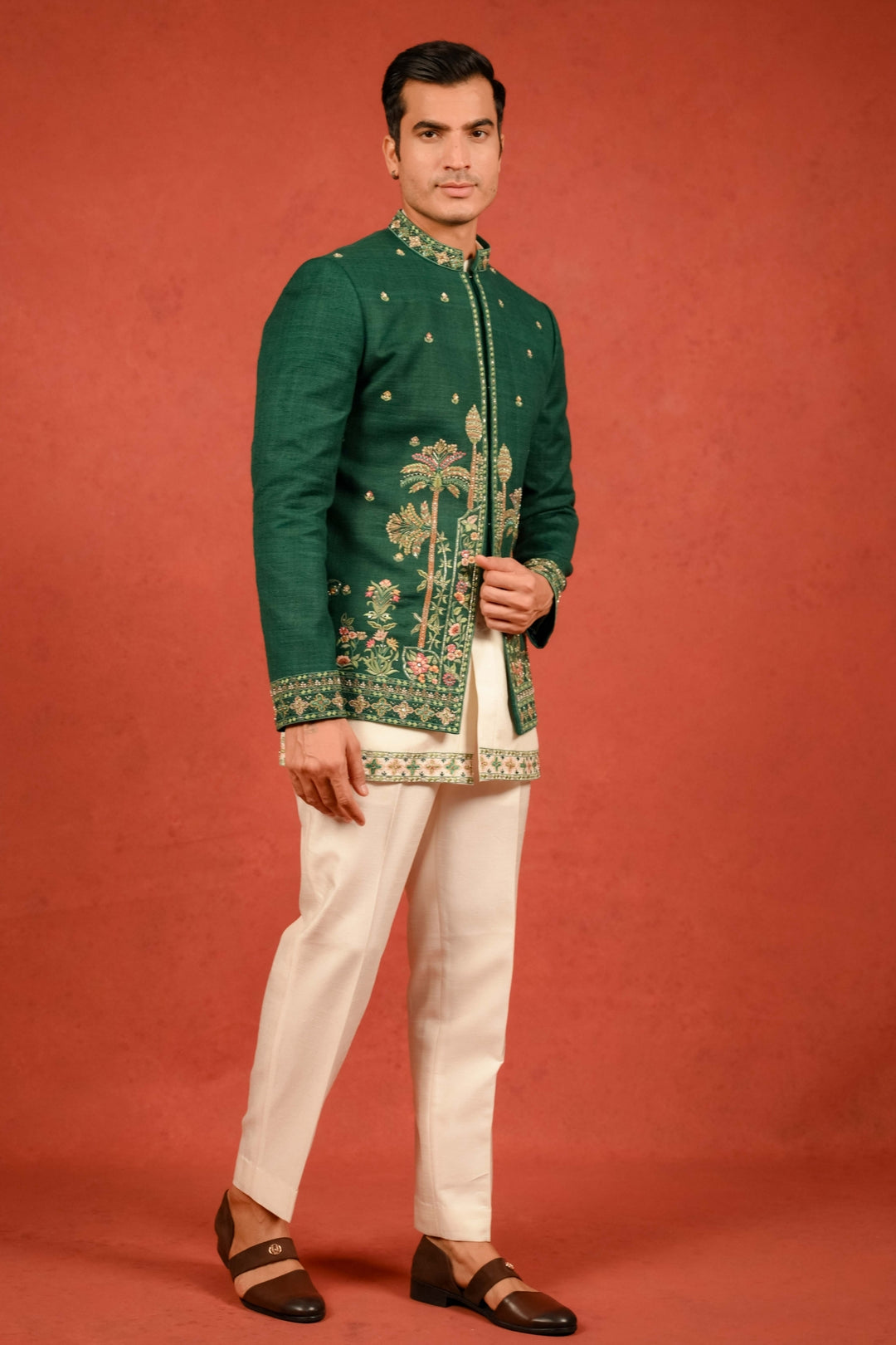 Classic Emerald Green Jodhpuri Ensemble – Image 5