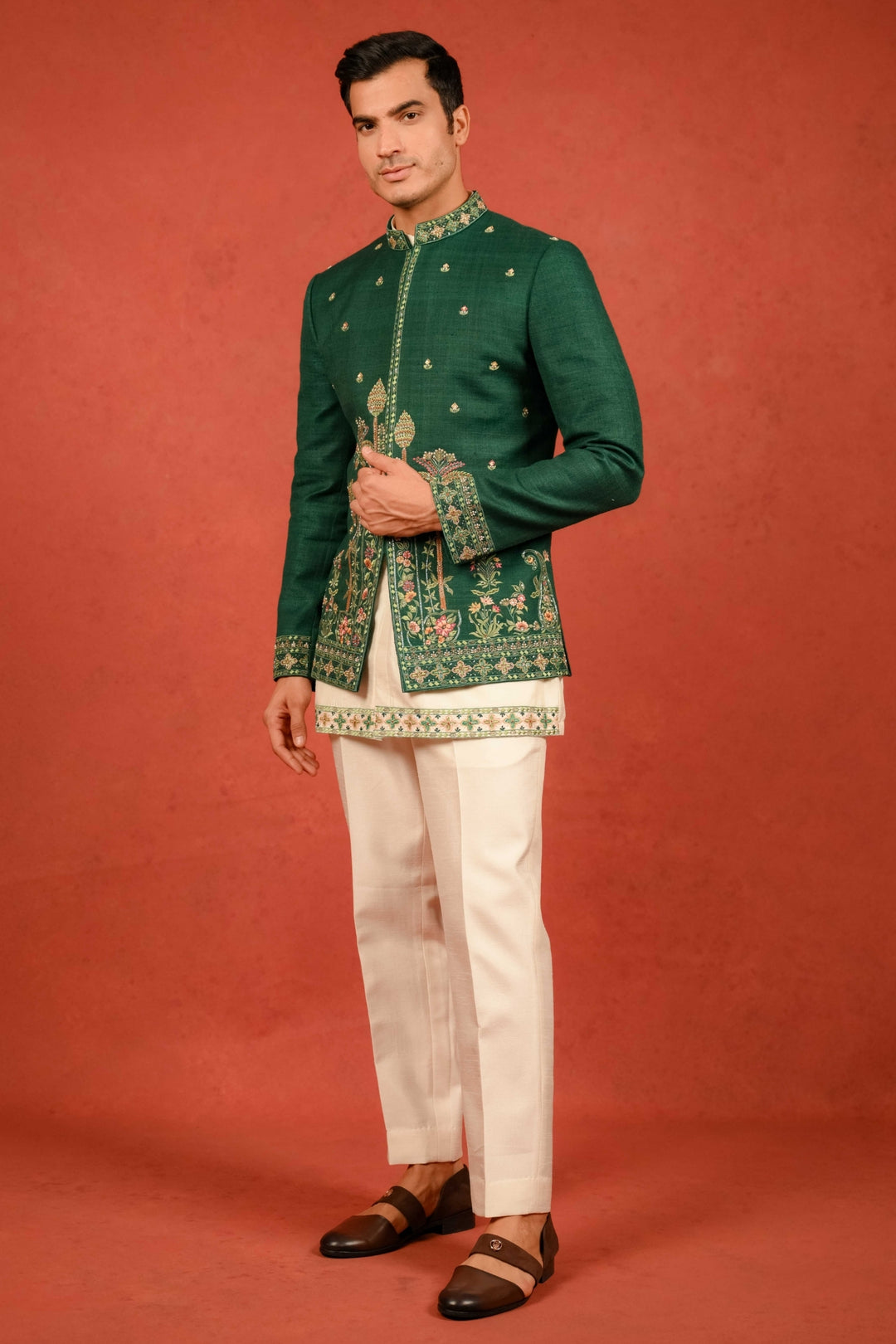Classic Emerald Green Jodhpuri Ensemble – Image 6