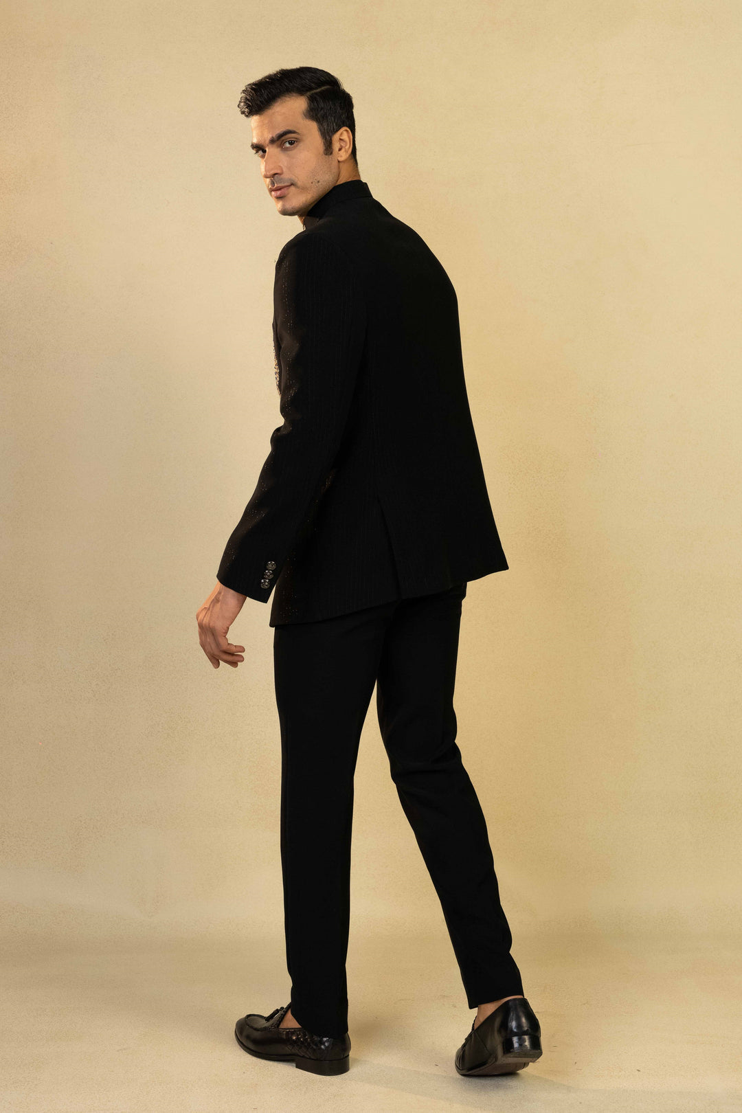 Classic Jodhpuri with intricate peacock motif in Zardozi and Resham embroidery. – Image 6