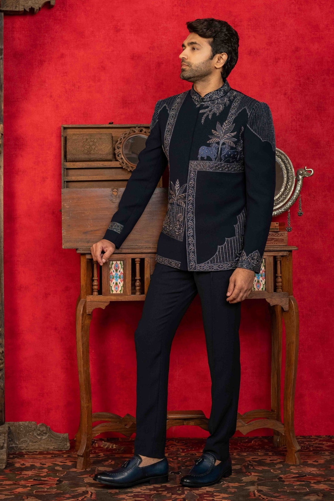 Classic Navy Blue Jodhpuri Ensemble – Image 3