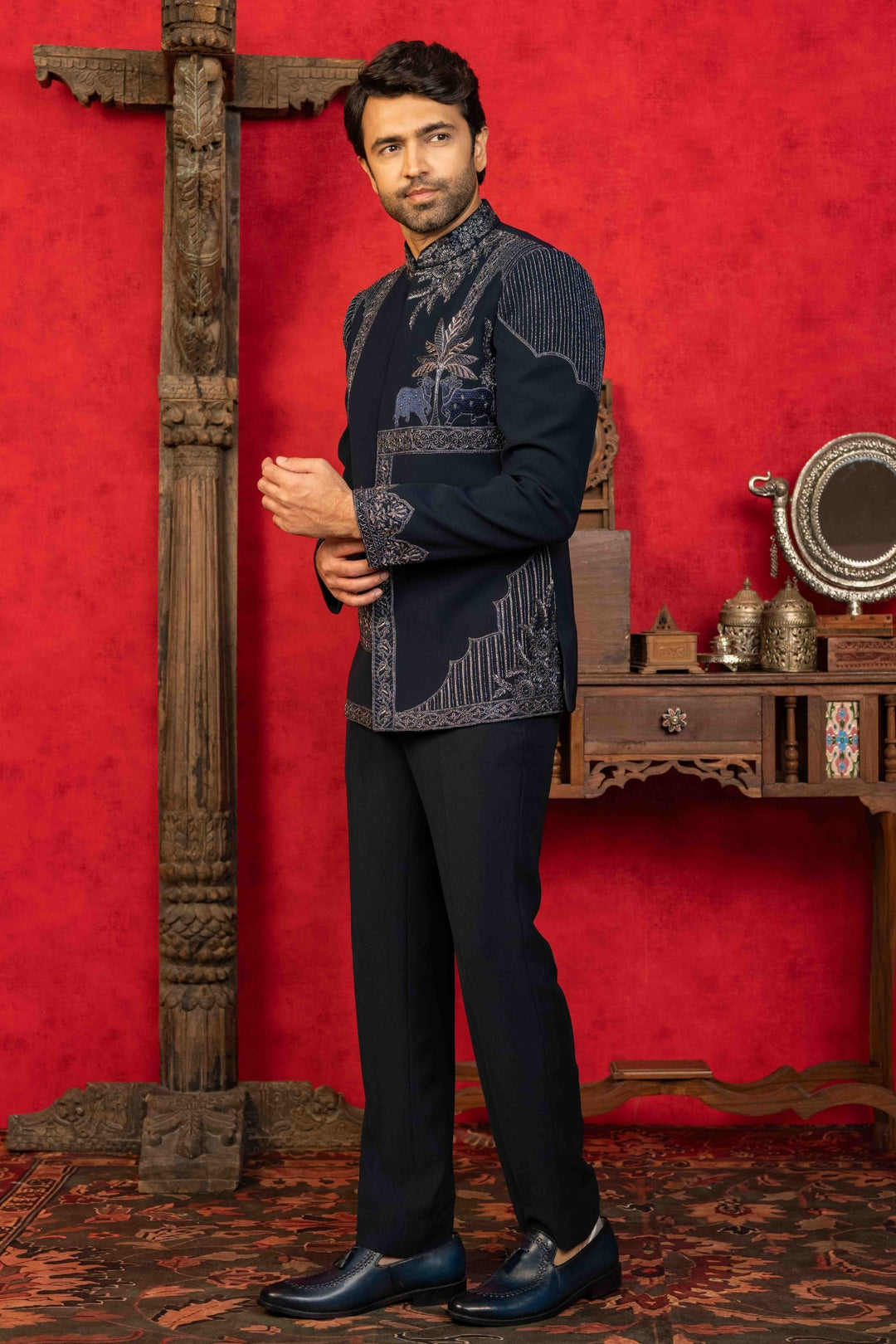 Classic Navy Blue Jodhpuri Ensemble – Image 4