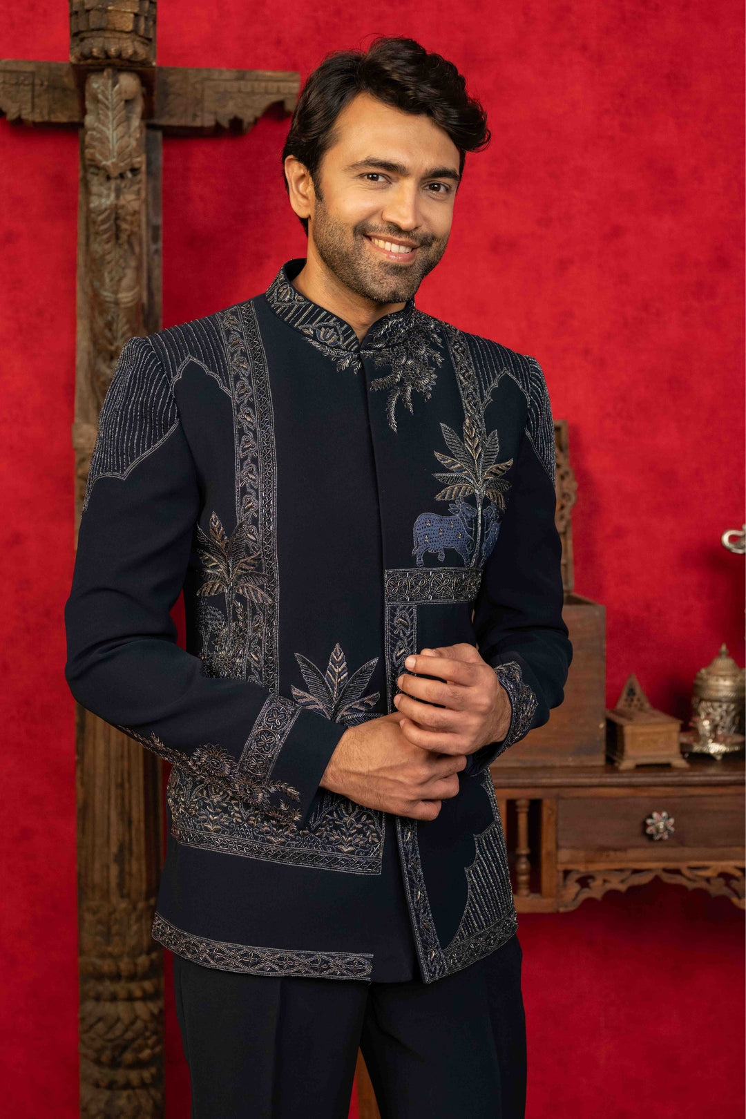 Classic Navy Blue Jodhpuri Ensemble – Image 2
