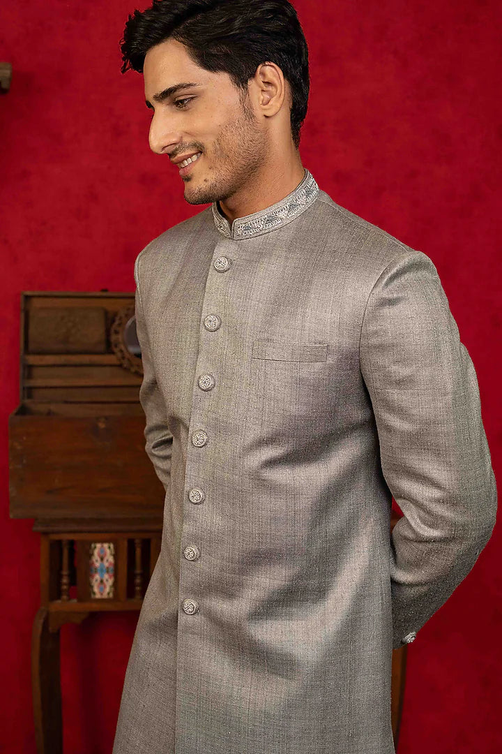 Classic Silver Grey Nawabi with Embroidery