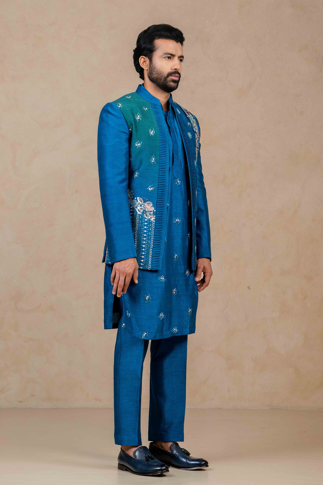 Cobalt Blue Ombré - Zardoshi & Pearls - Dupion - Indo Western – Image 3