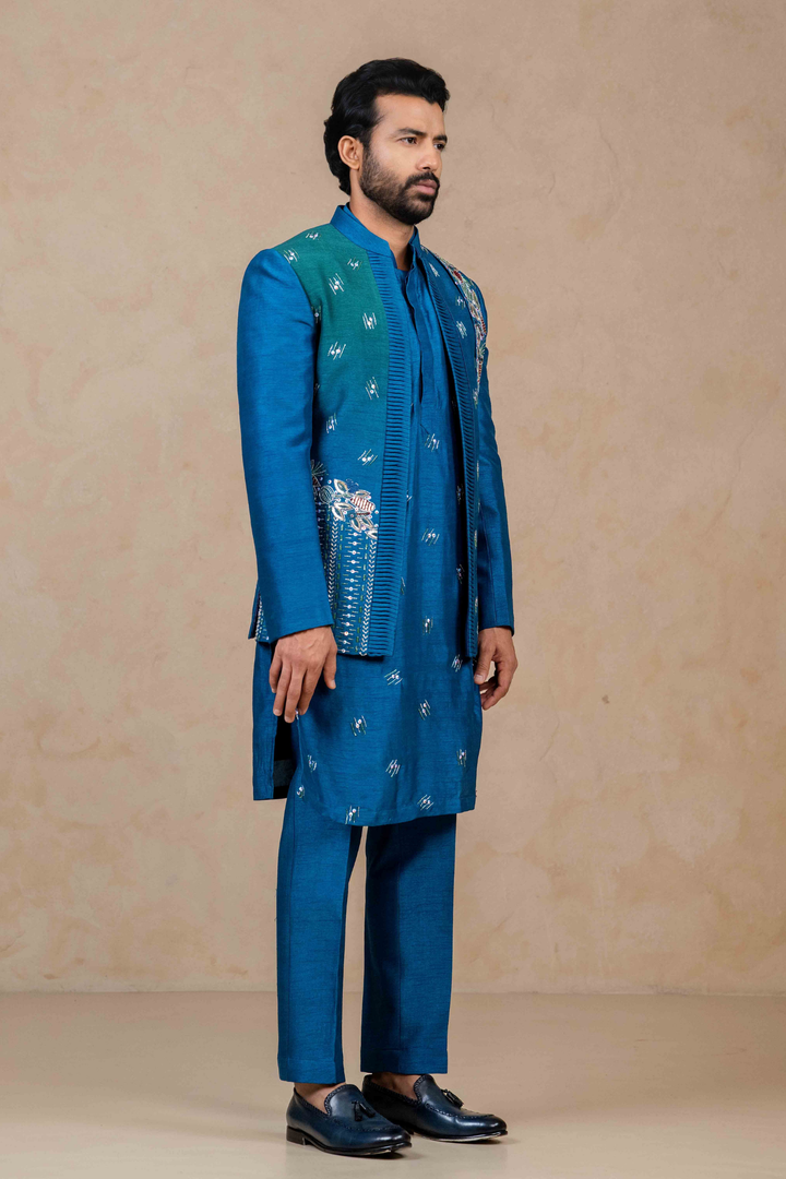 Cobalt Blue Ombré - Zardoshi & Pearls - Dupion - Indo Western
