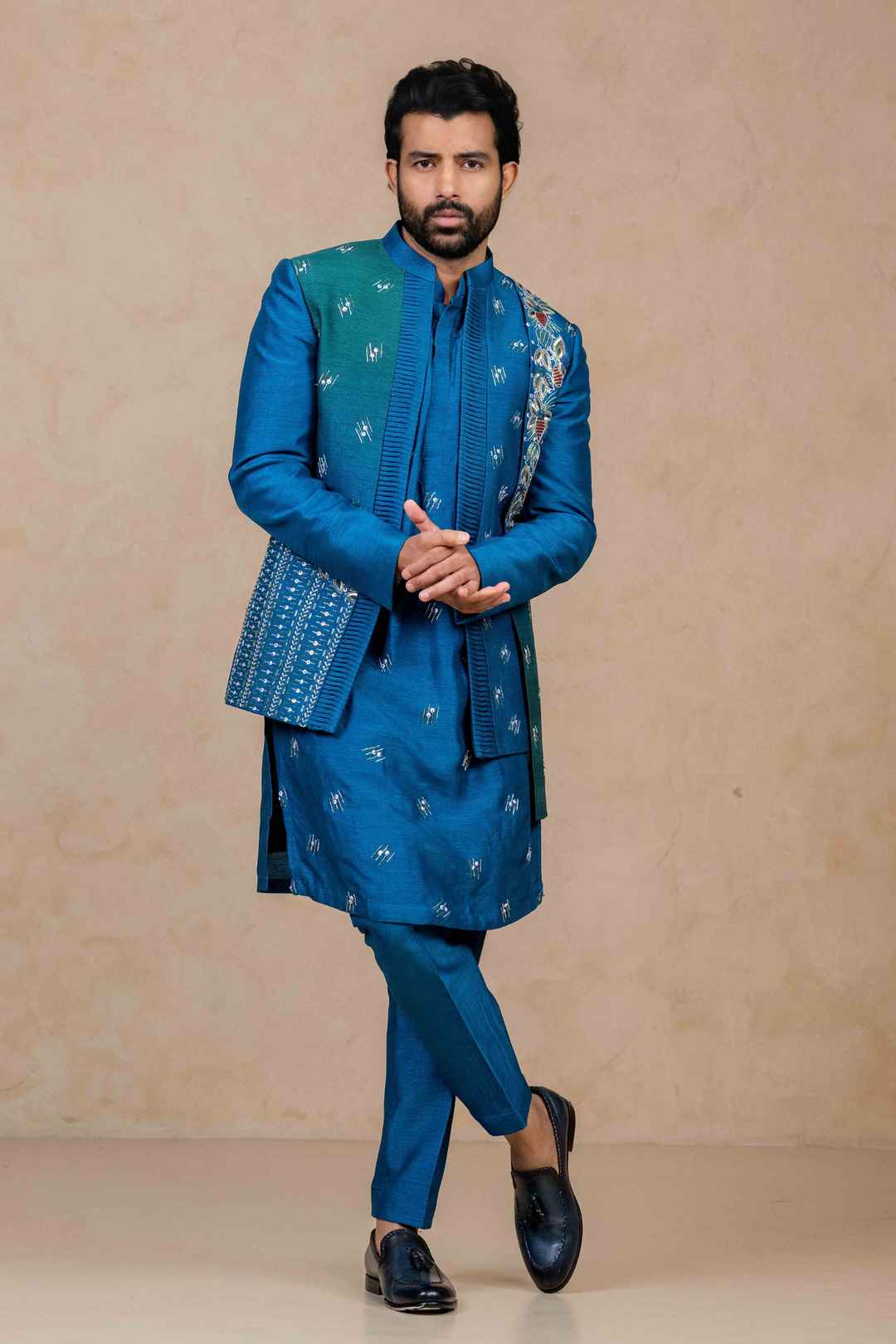 Cobalt Blue Ombré - Zardoshi & Pearls - Dupion - Indo Western – Image 1
