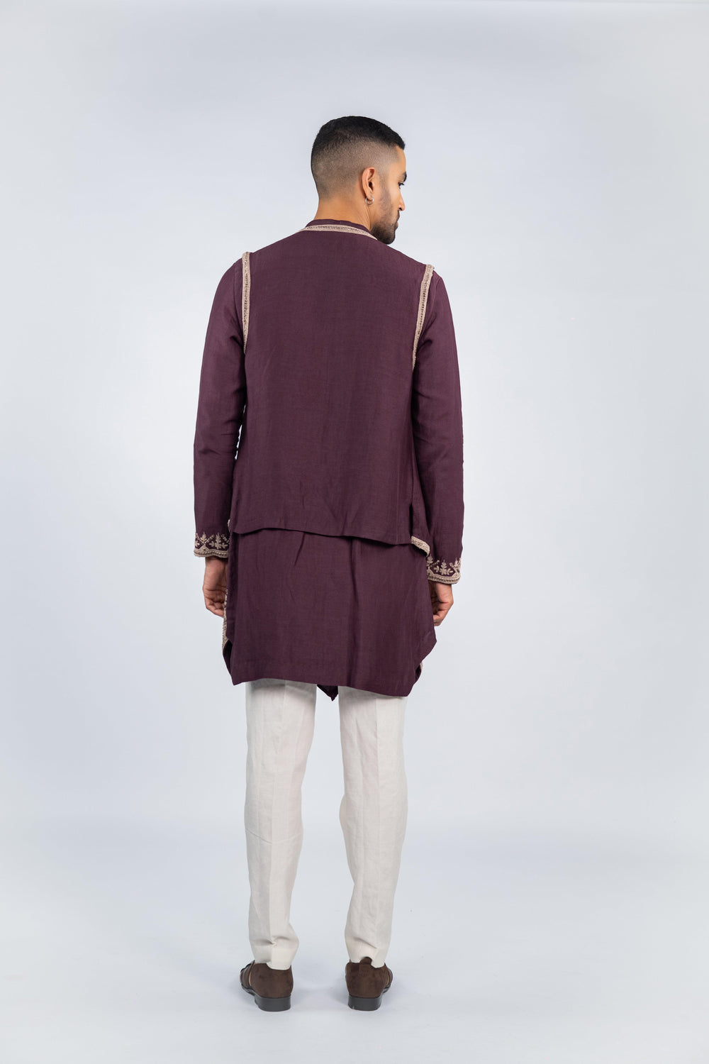 Deep Purple Draped Koti Kurta Set