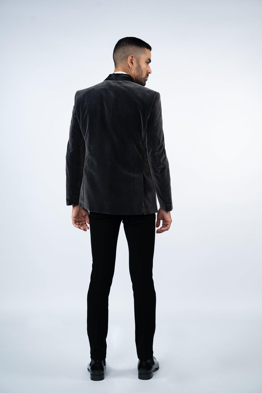 Grey Velvet Embroidered Tuxedo