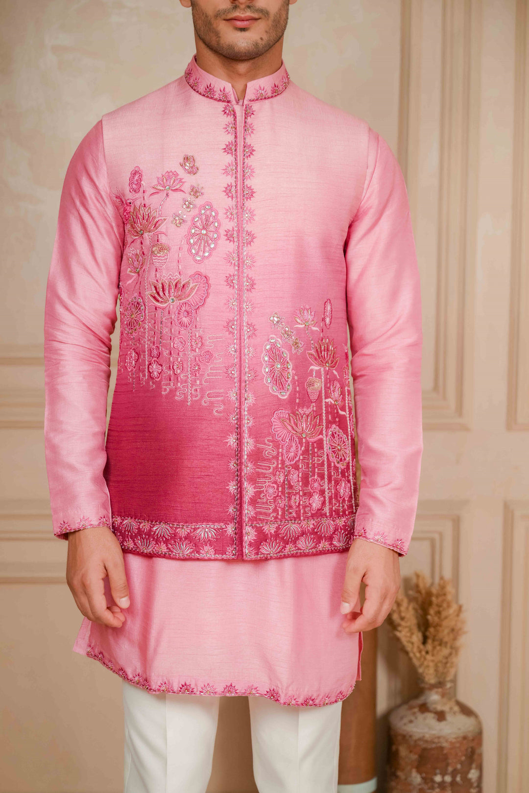 DUSTY PINK TO MULBERRY PINK OMBRE KOTI-KURTA – Image 6