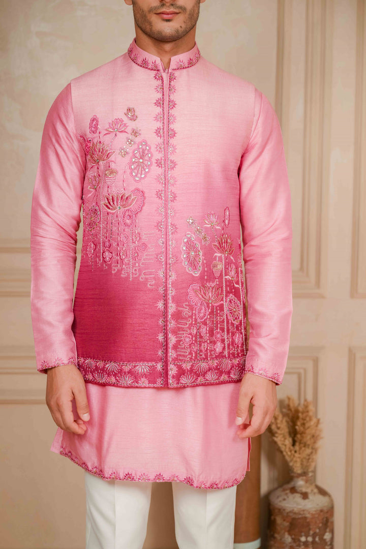 DUSTY PINK TO MULBERRY PINK OMBRE KOTI-KURTA