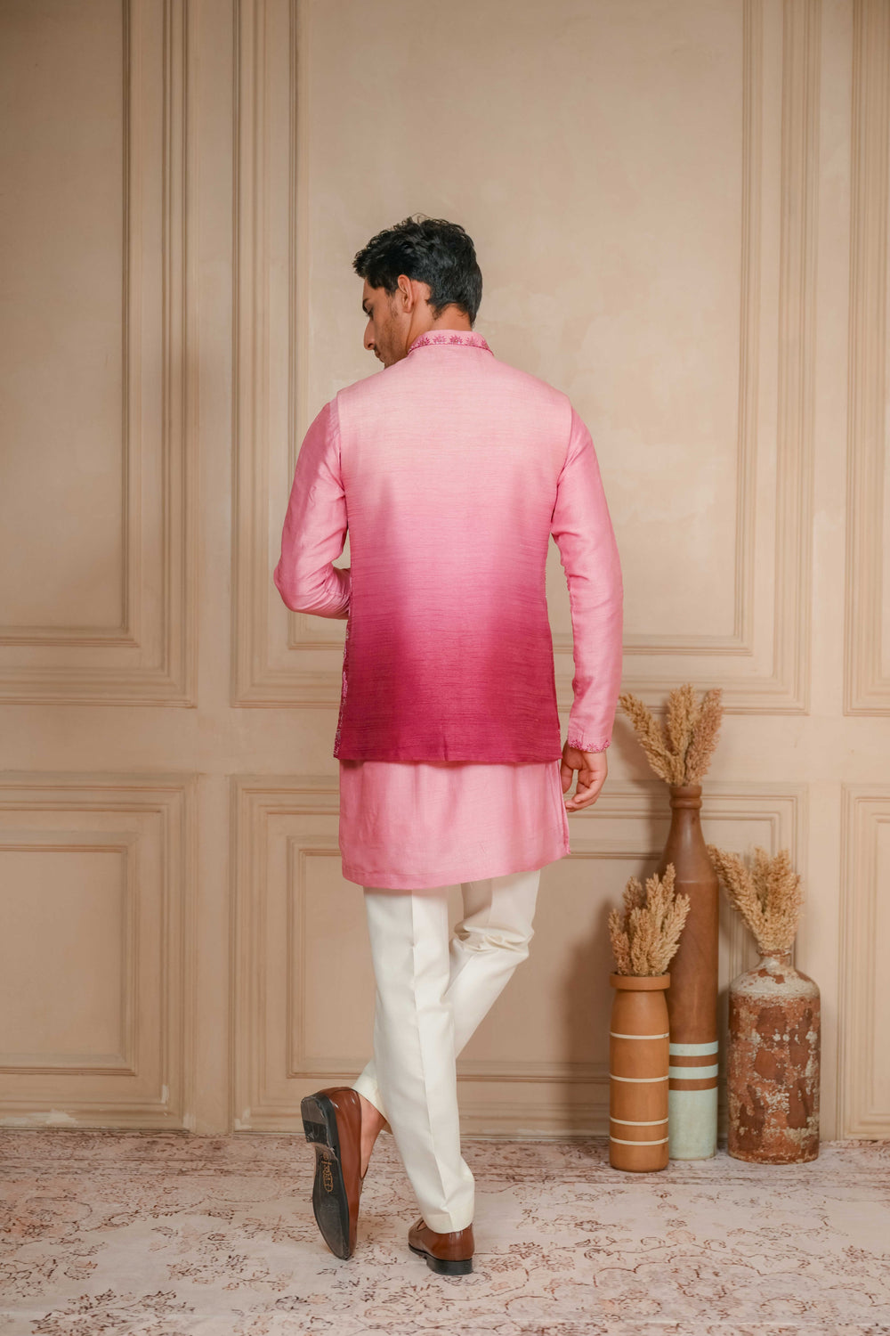 DUSTY PINK TO MULBERRY PINK OMBRE KOTI-KURTA