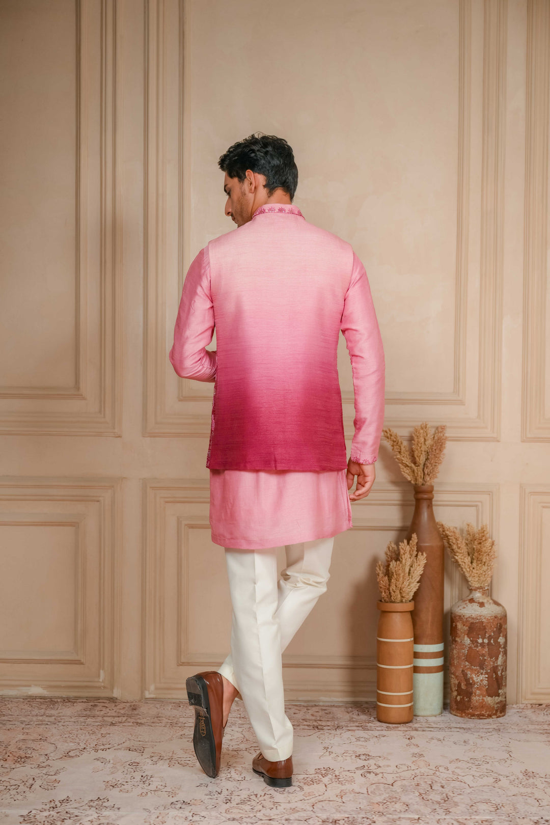DUSTY PINK TO MULBERRY PINK OMBRE KOTI-KURTA – Image 2