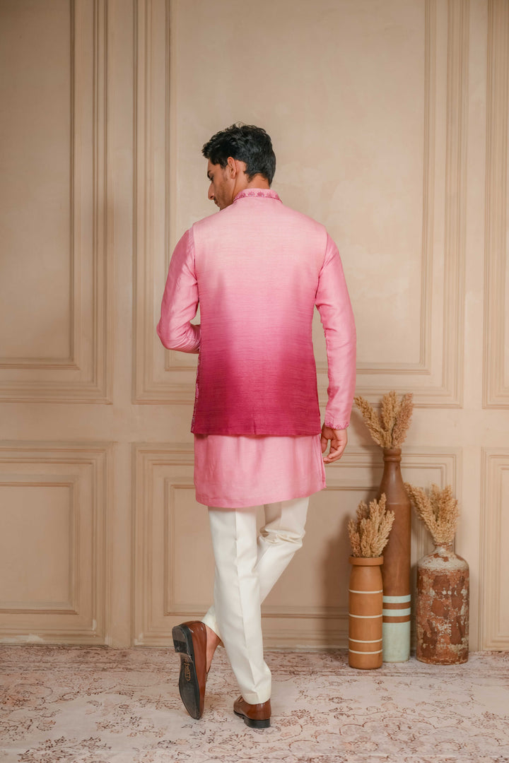 DUSTY PINK TO MULBERRY PINK OMBRE KOTI-KURTA