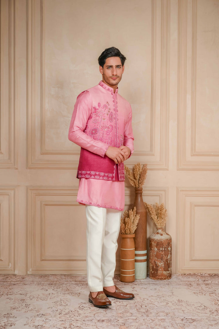 DUSTY PINK TO MULBERRY PINK OMBRE KOTI-KURTA