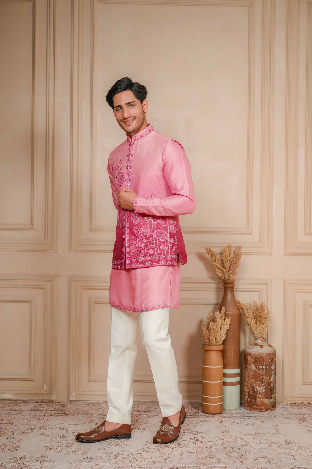 DUSTY PINK TO MULBERRY PINK OMBRE KOTI-KURTA – Image 4