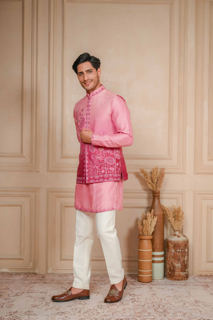 DUSTY PINK TO MULBERRY PINK OMBRE KOTI-KURTA