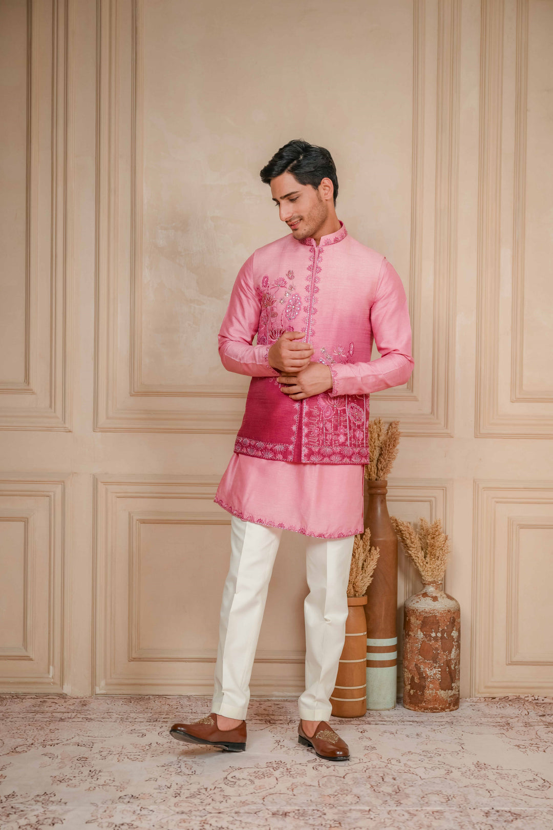 DUSTY PINK TO MULBERRY PINK OMBRE KOTI-KURTA – Image 3